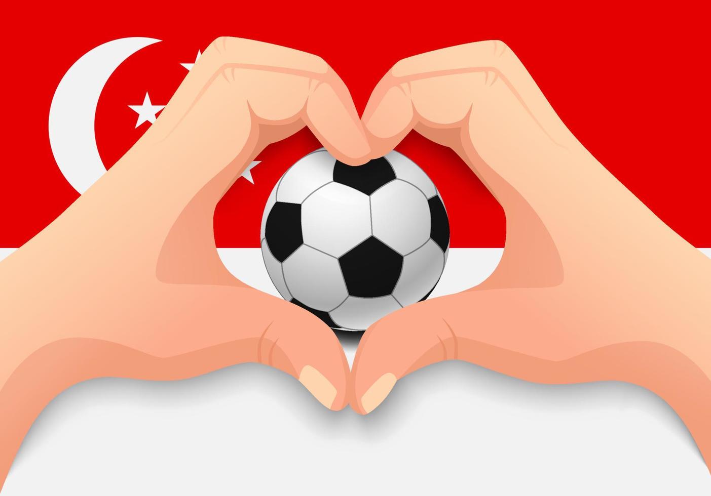 singapur, pelota de fútbol, y, mano, forma corazón vector