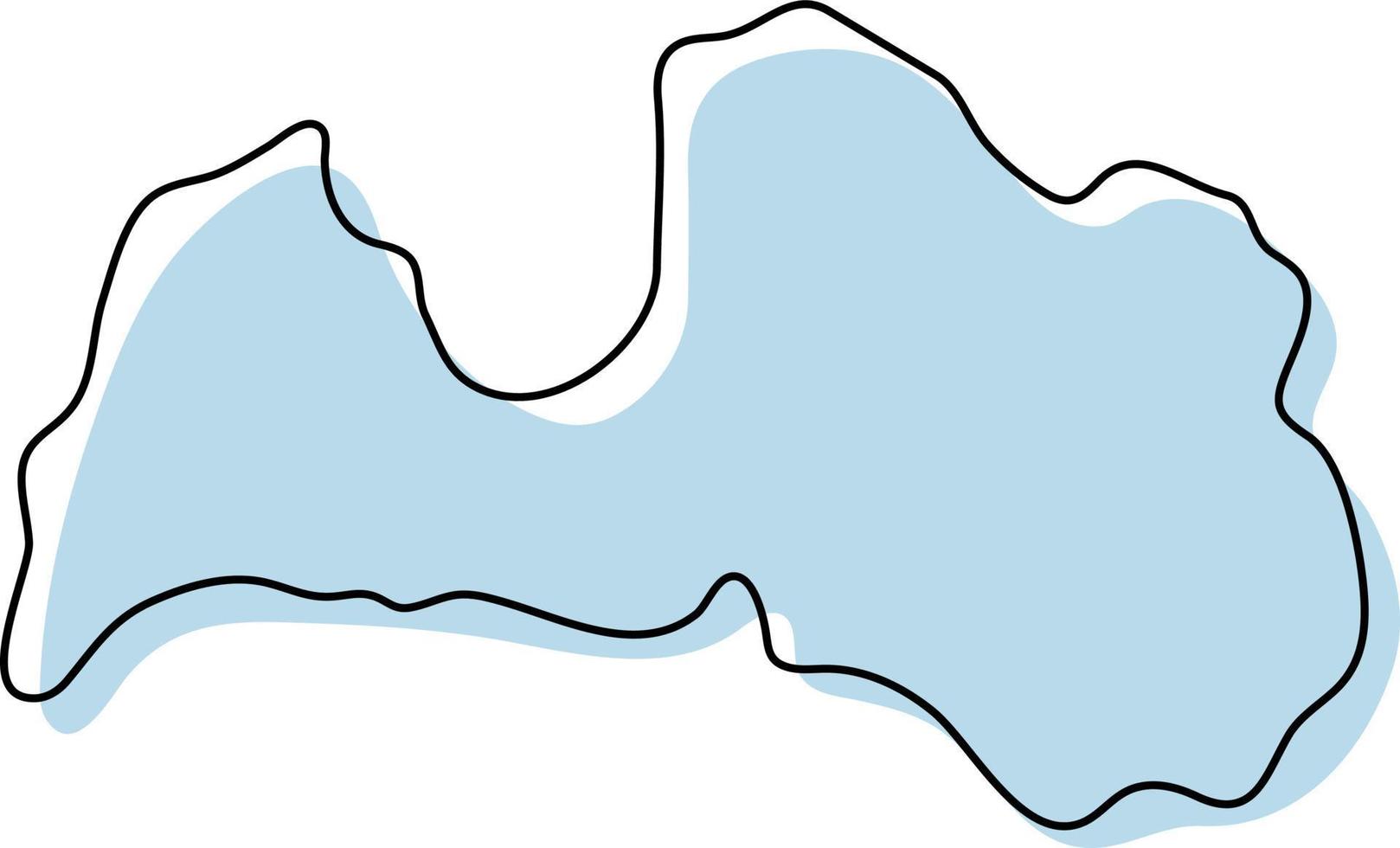 Stylized simple outline map of Latvia icon. Blue sketch map of Latvia vector illustration