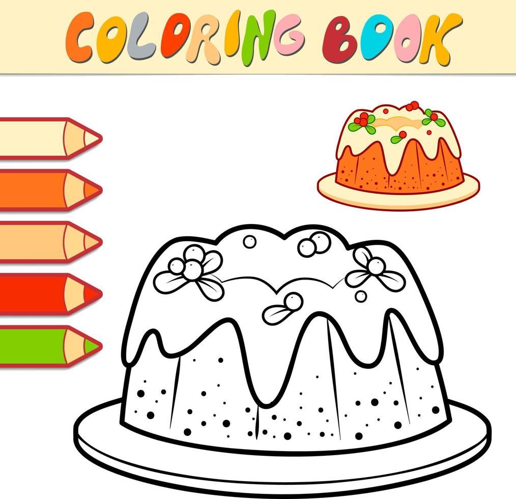 Coloring book or page for kids. Christmas cake black and white vector illustration