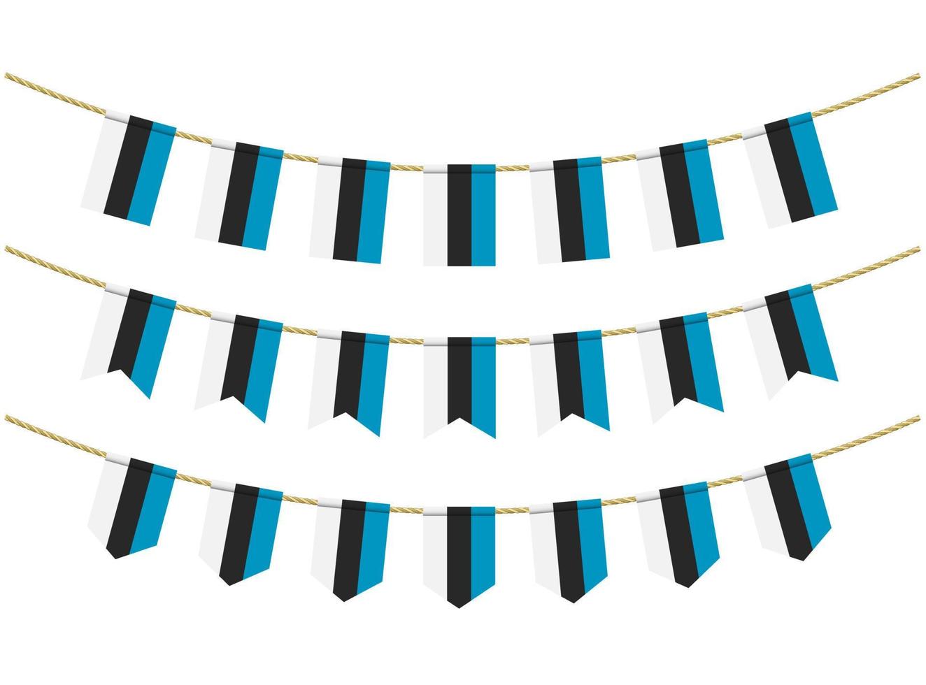 Estonia flag on the ropes on white background. Set of Patriotic bunting flags. Bunting decoration of Estonia flag vector