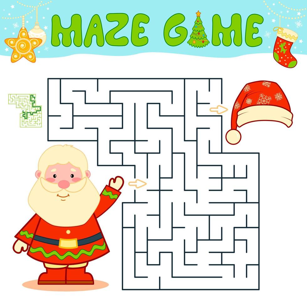 juego de rompecabezas de laberinto navideño para niños. juego de laberinto o laberinto con navidad santa claus. vector