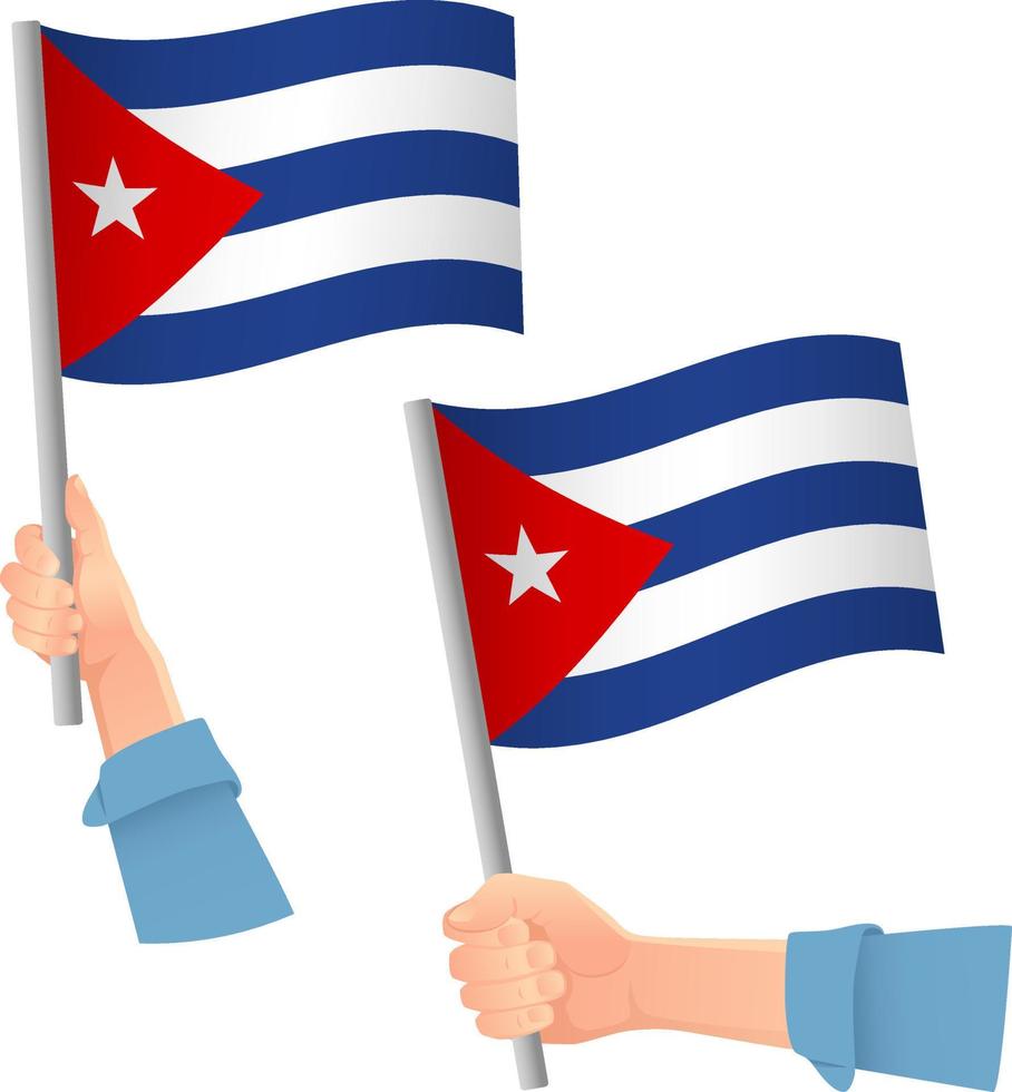 Cuba flag in hand icon vector