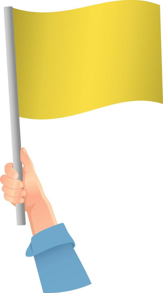 bandera amarilla en el icono de la mano vector