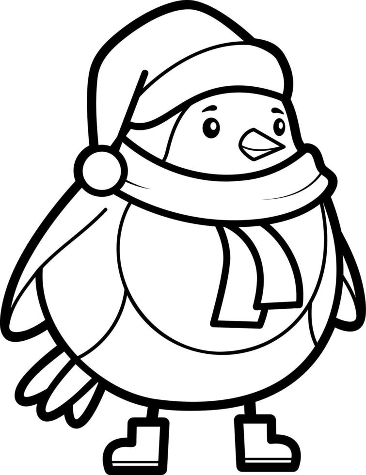 Christmas coloring book or page. Christmas Bird black and white vector illustration