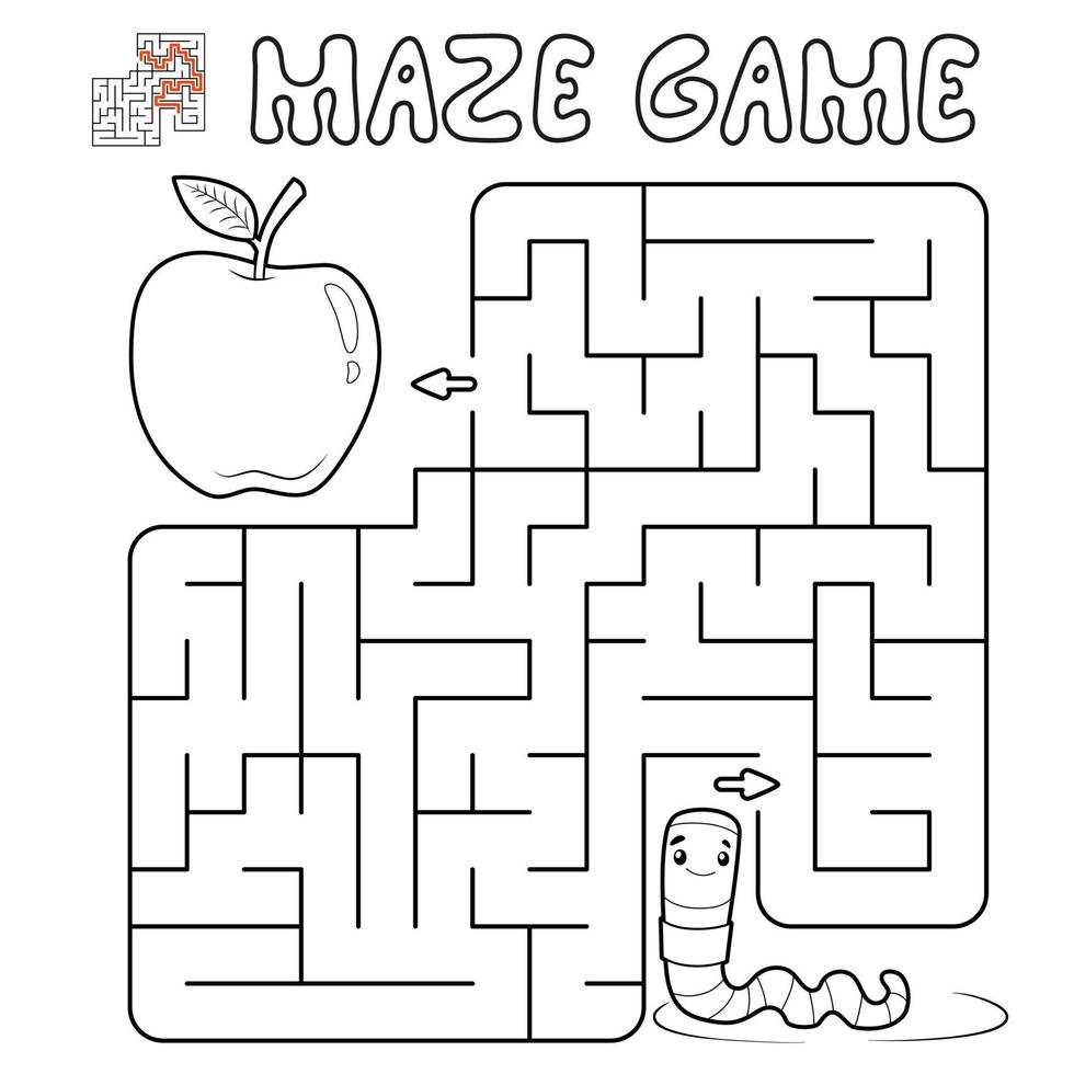 Maze puzzle game for children. Outline maze or labyrinth game with worm. vector