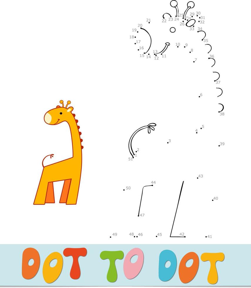 Dot to dot puzzle for children. Connect dots game. Giraffe vector illustration