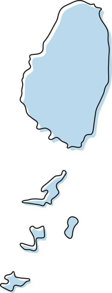 Stylized simple outline map of Saint Vincent and the Grenadines icon. Blue sketch map of Saint Vincent and the Grenadines vector illustration