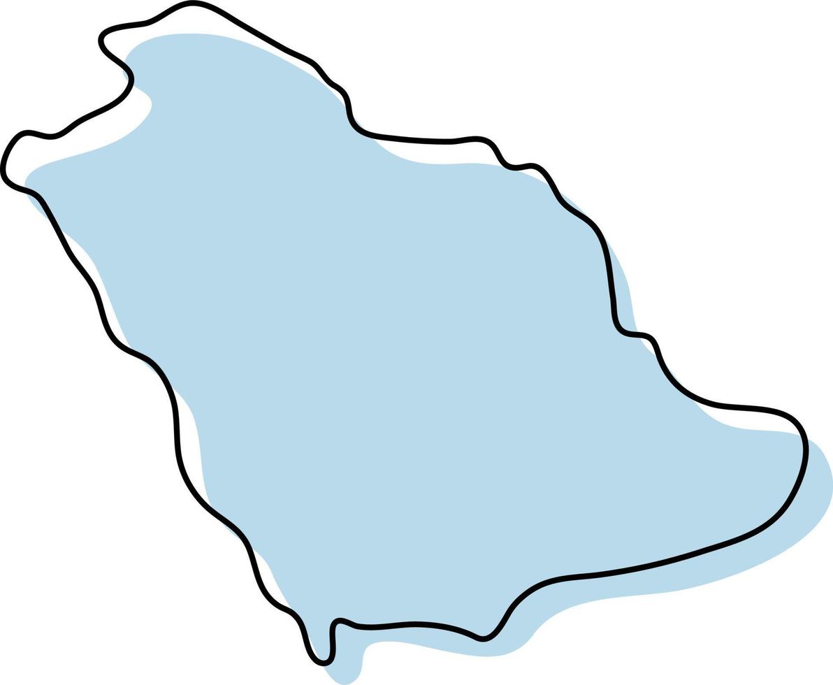 Stylized simple outline map of Saudi Arabia icon. Blue sketch map of Saudi Arabia vector illustration