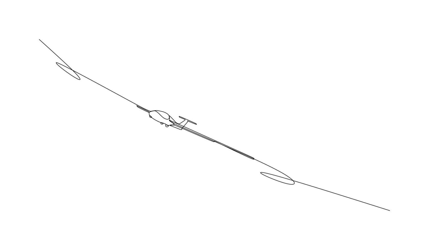 Single continuous line - glider is a fixed-wing aircraft that is supported in flight by the dynamic reaction of the air against its lifting surfaces. Illustration for transport and technology vector