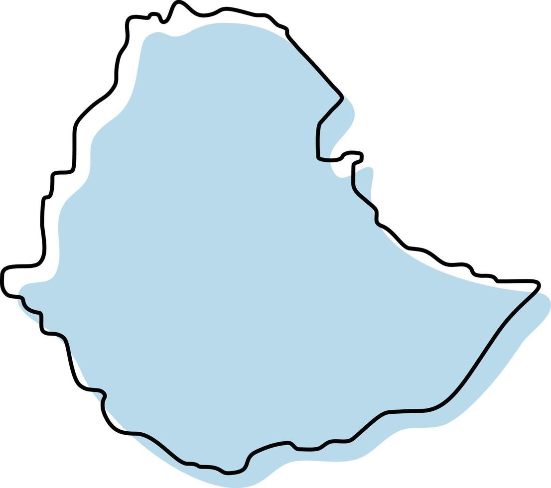 Stylized simple outline map of Ethiopia icon. Blue sketch map of Ethiopia vector illustration