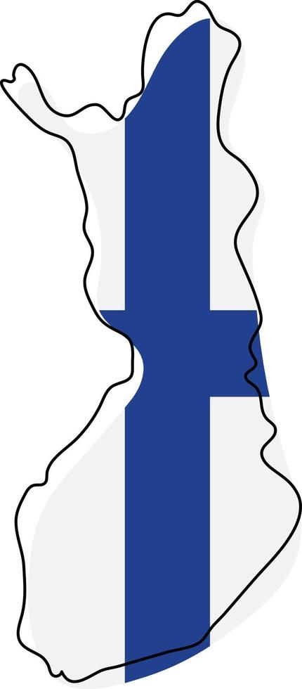 Stylized outline map of Finland with national flag icon. Flag color map of Finland vector illustration.
