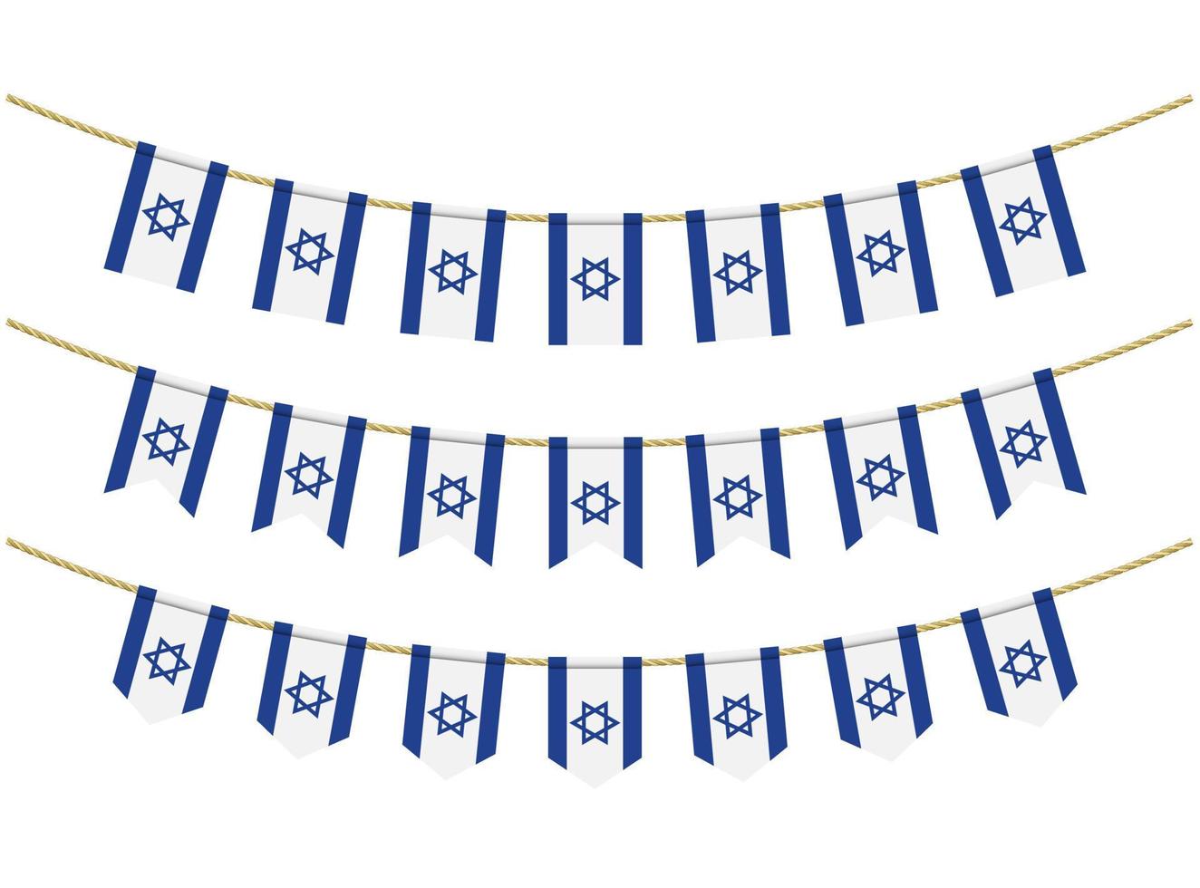 Israel flag on the ropes on white background. Set of Patriotic bunting flags. Bunting decoration of Israel flag vector