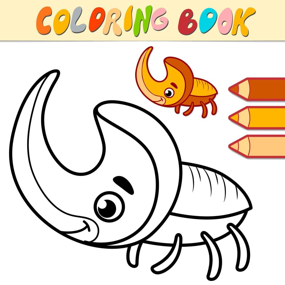 libro de colorear o página para niños. escarabajo rinoceronte vector blanco y negro