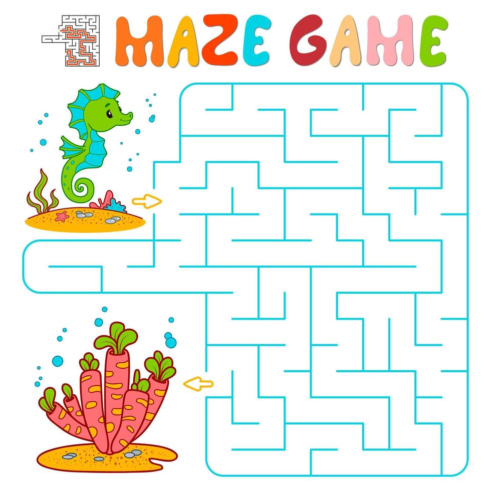 Maze puzzle game for children. Maze or labyrinth game with fish. vector
