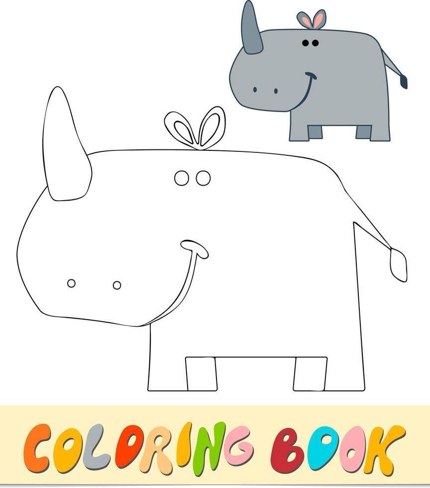 Coloring book or page for kids. Rhino black and white vector illustration