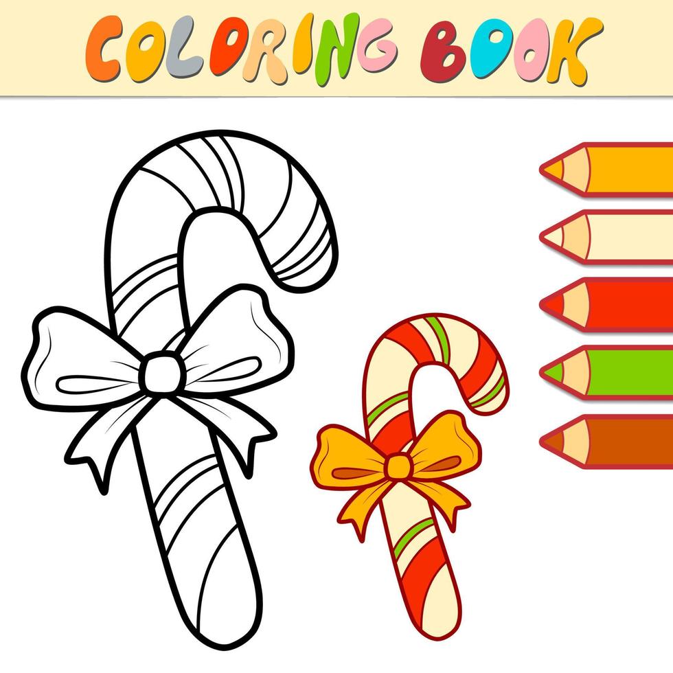 Coloring book or page for kids. Christmas candy black and white vector