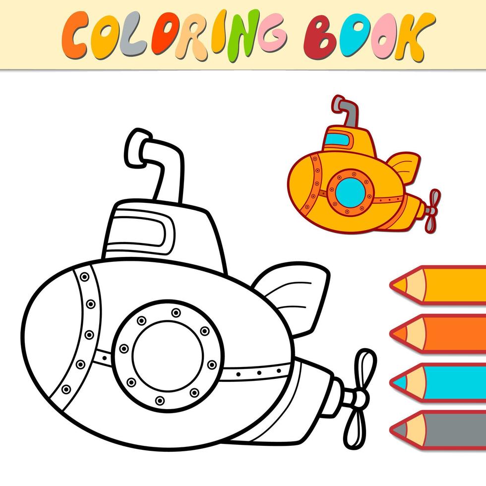 libro de colorear o página para niños. submarino vector blanco y negro