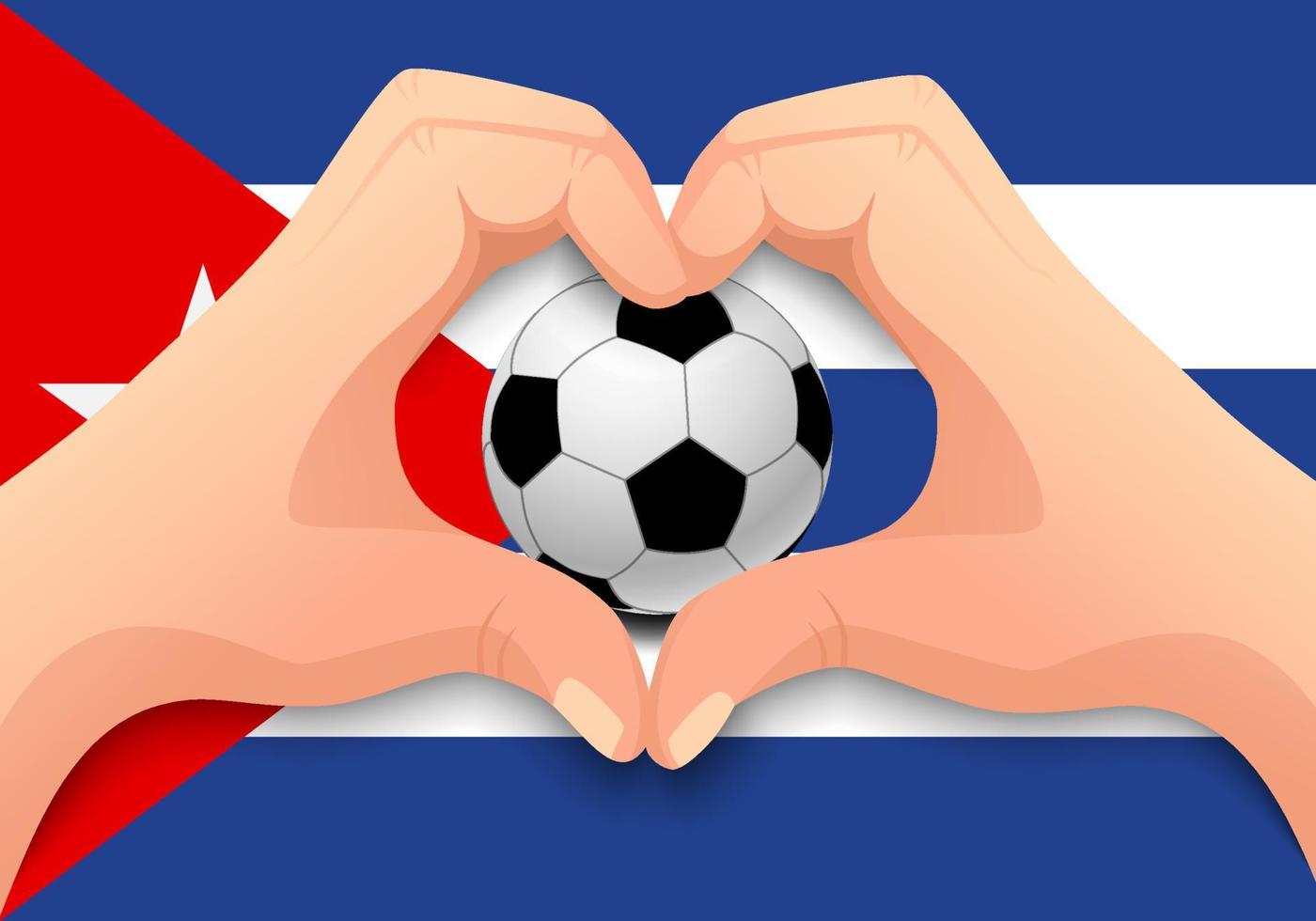 balón de fútbol de cuba y forma de corazón de mano vector