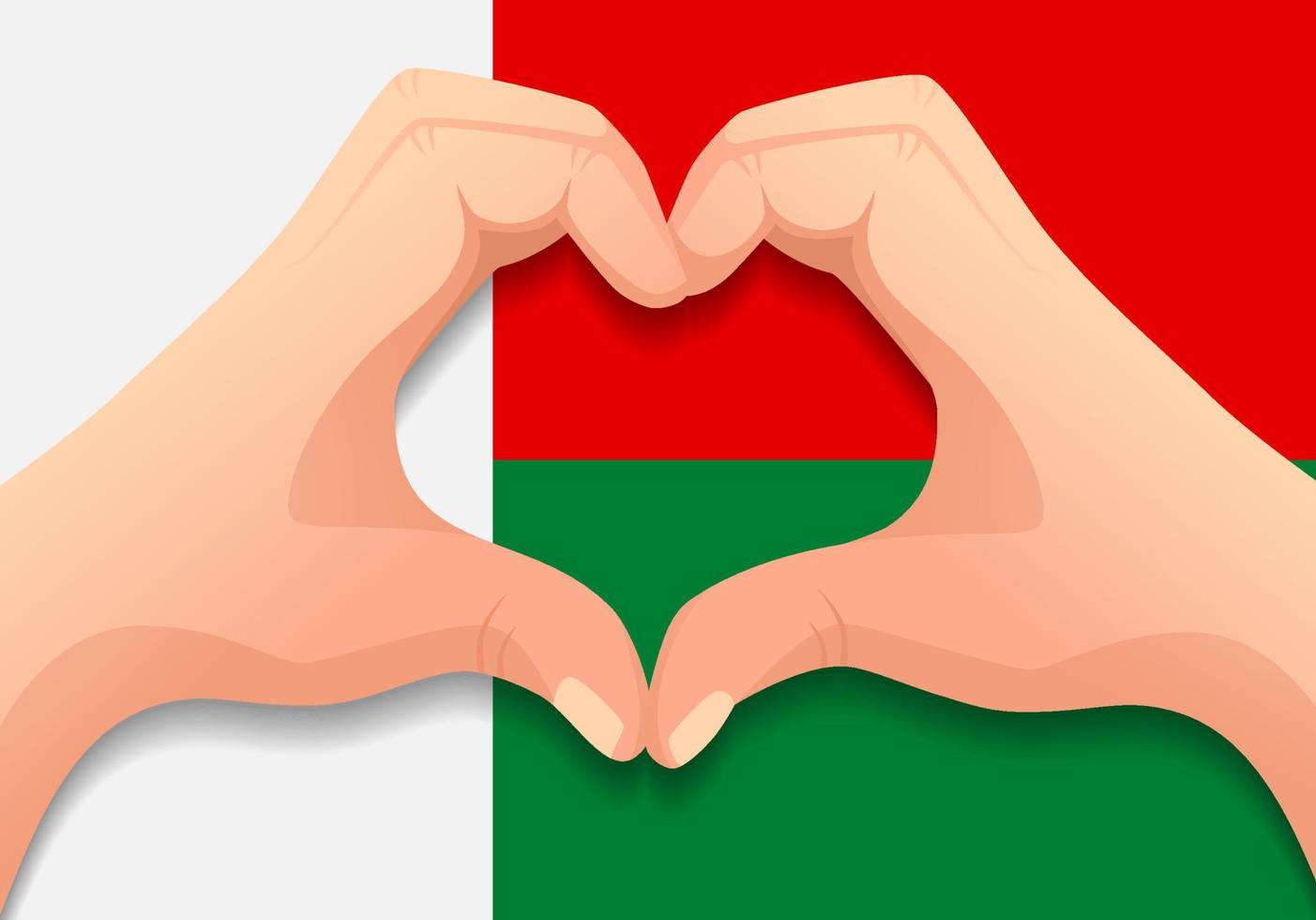 madagascar, bandera, y, mano, forma corazón vector