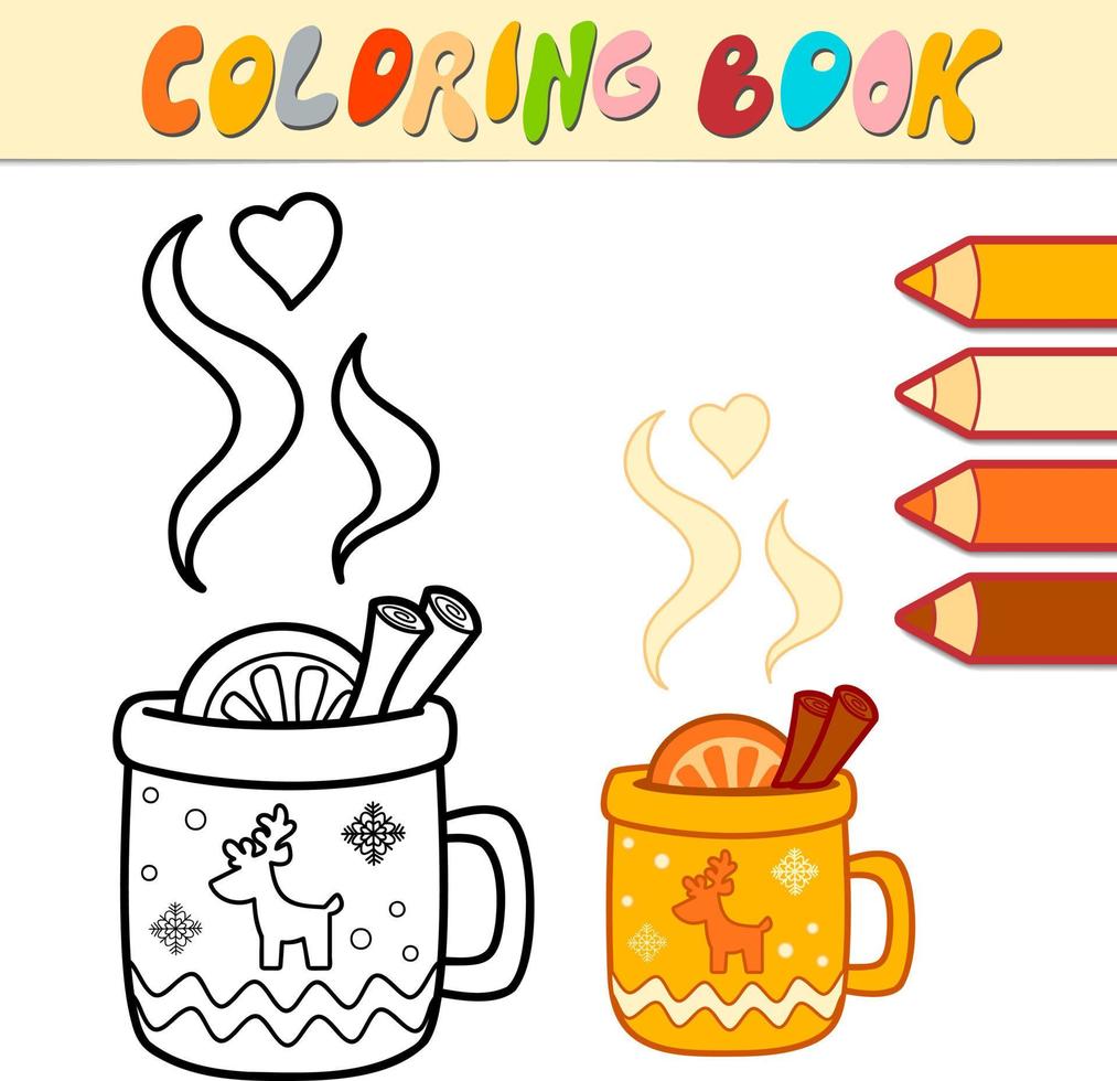 libro para colorear o página para colorear para niños. taza de navidad vector blanco y negro