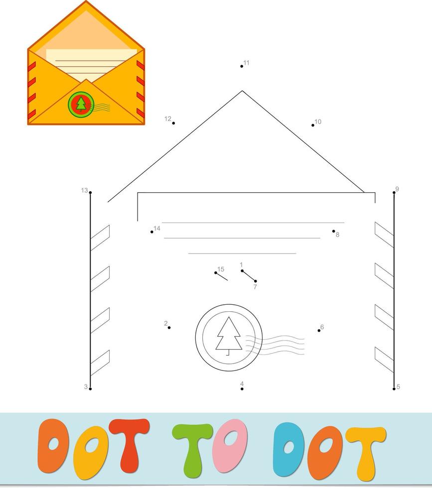 Dot to dot Christmas puzzle. Connect dots game. Envelope vector illustration