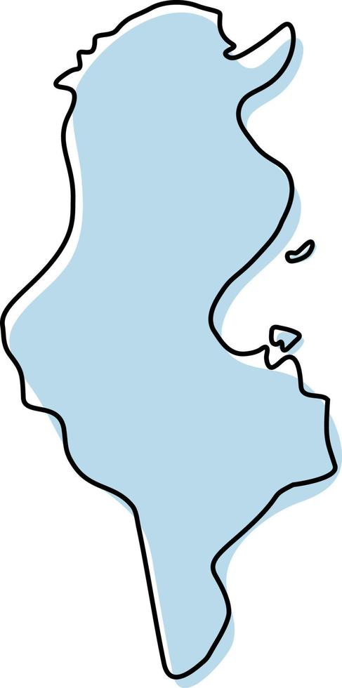 Stylized simple outline map of Tunisia icon. Blue sketch map of Tunisia vector illustration