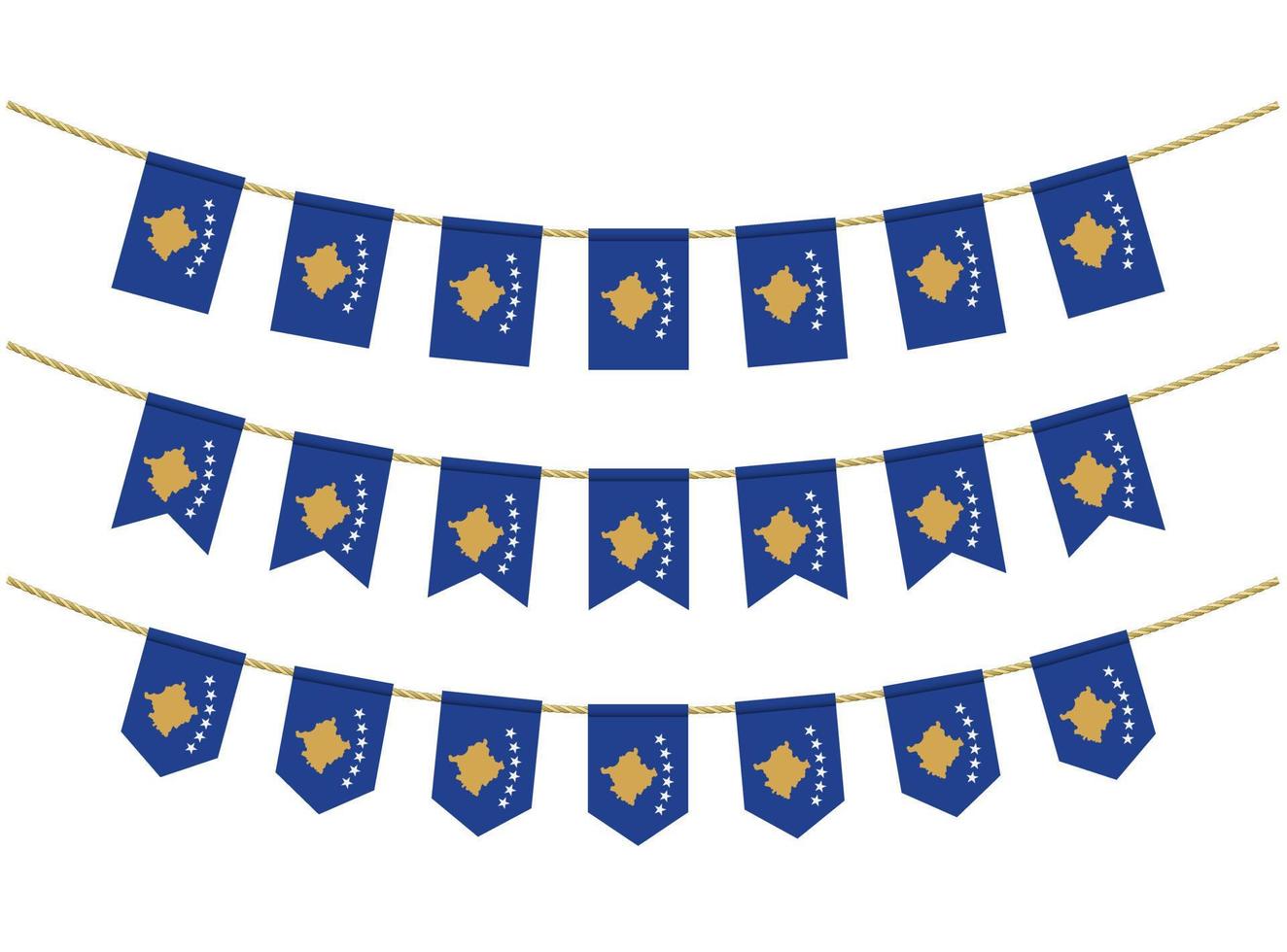 Kosovo flag on the ropes on white background. Set of Patriotic bunting flags. Bunting decoration of Kosovo flag vector