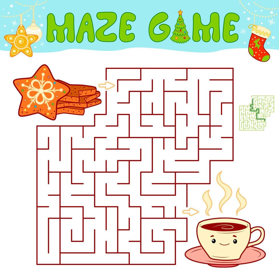 Christmas Maze puzzle game for children. Maze or labyrinth game with Christmas cookie. vector