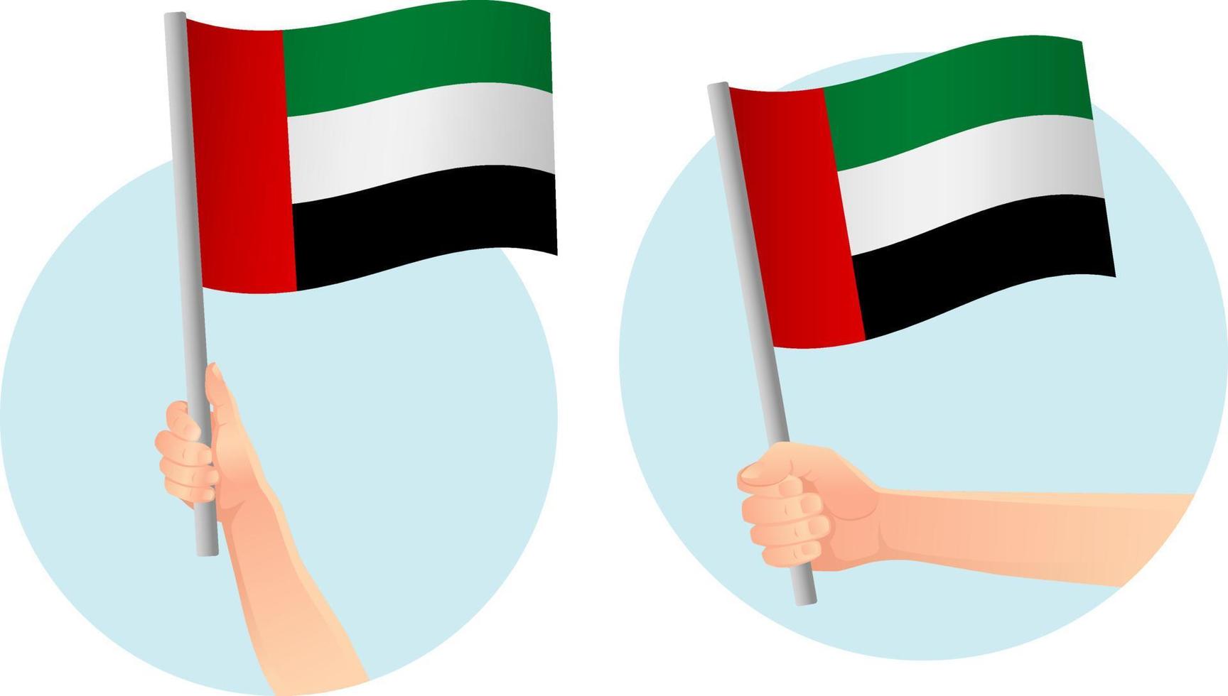 icono de la bandera en la mano de los emiratos árabes unidos vector