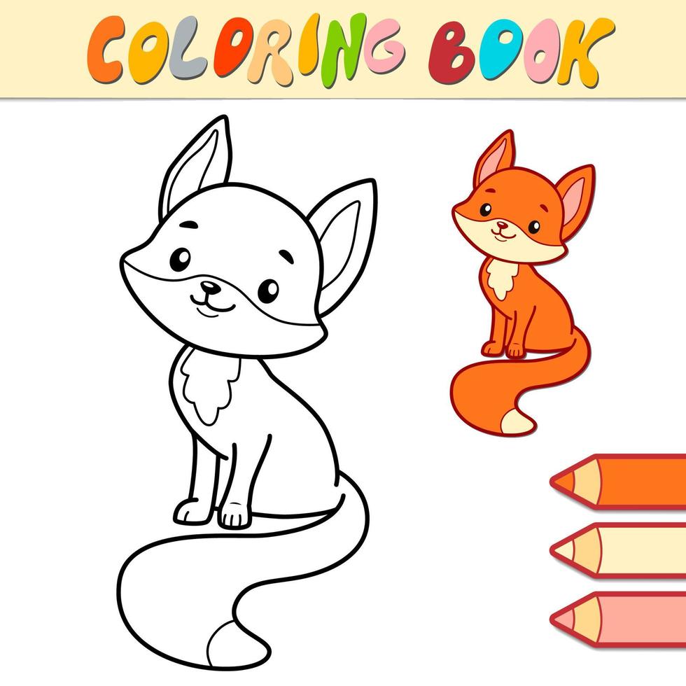 Coloring book or page for kids. fox black and white vector