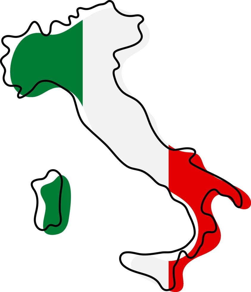 mapa de contorno estilizado de italia con icono de bandera nacional. mapa de color de la bandera de la ilustración de vector de Italia.