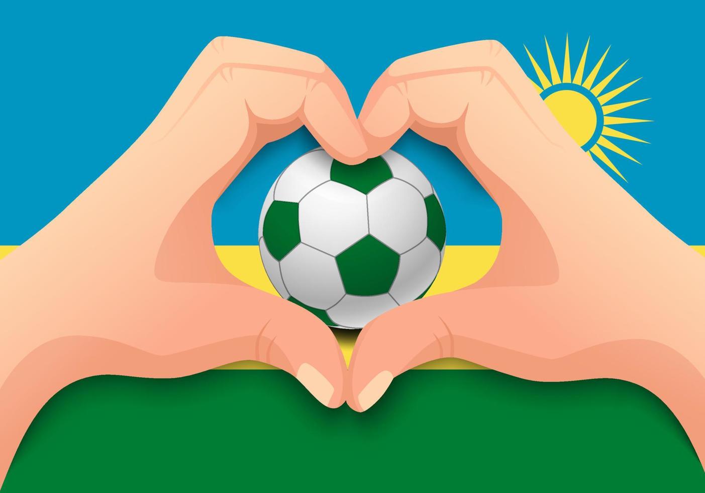 Pelota de fútbol de ruanda y forma de corazón de mano vector