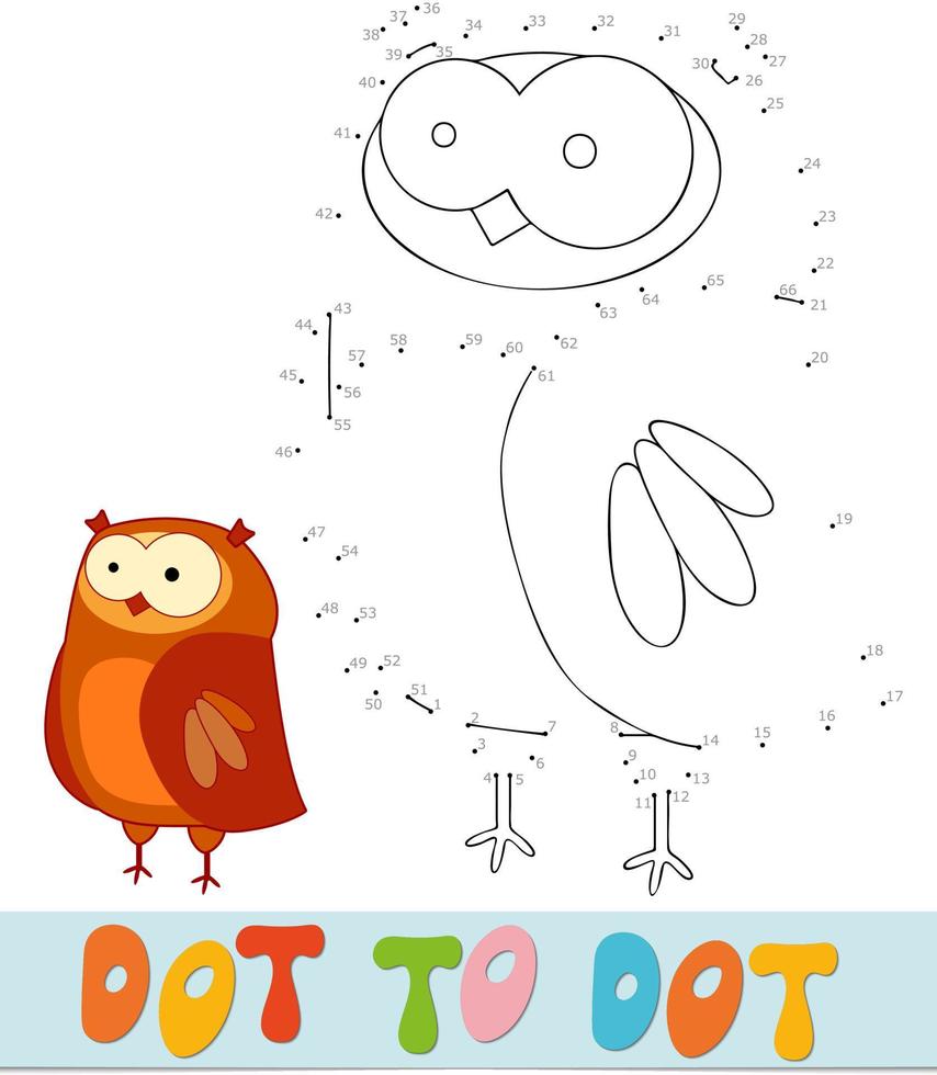 Dot to dot puzzle for children. Connect dots game. Owl vector illustration