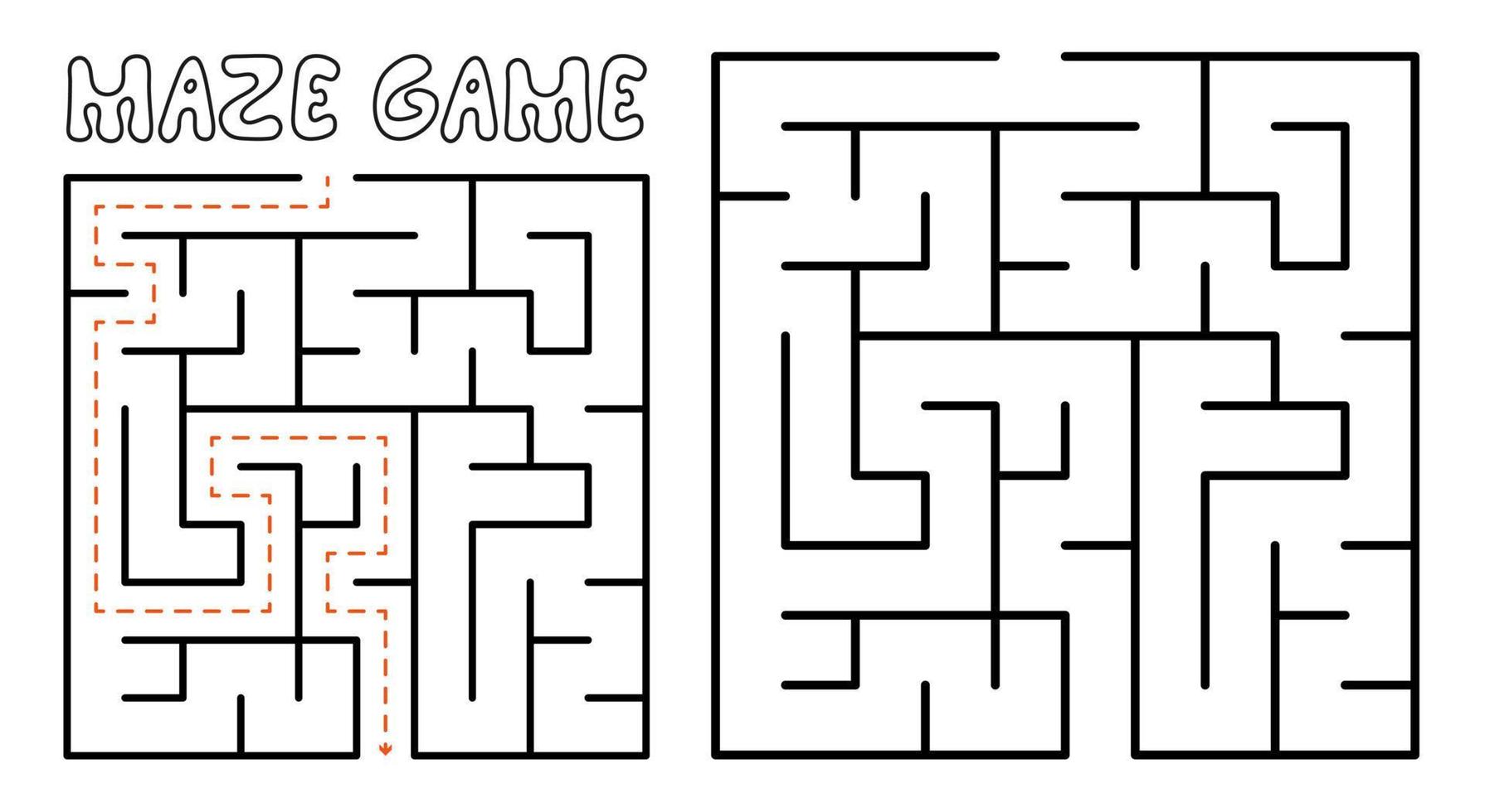 Maze game for kids. Maze puzzle with solution vector