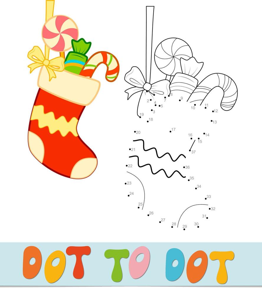 Dot to dot Christmas puzzle. Connect dots game. Sock vector illustration