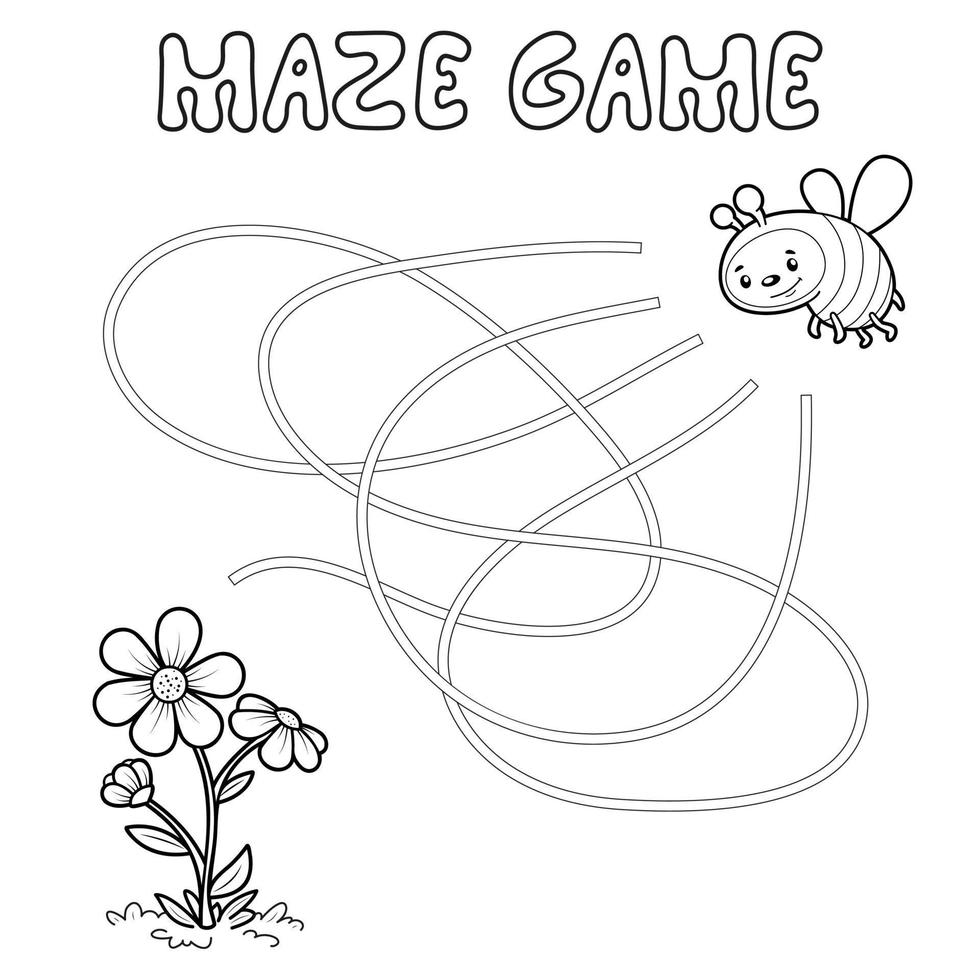 Maze puzzle game for children. Outline maze or labyrinth. Find path game with bee. vector