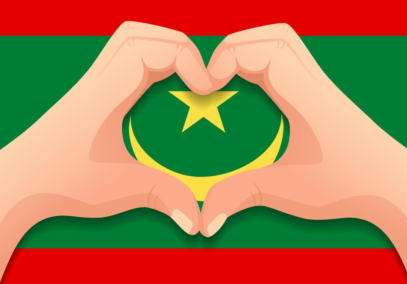 bandera de mauritania y forma de corazón de mano vector