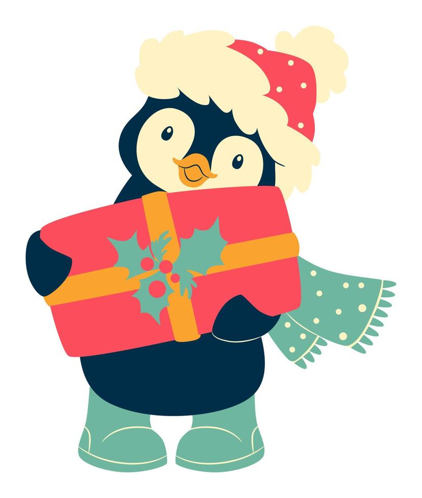 Christmas Penguin cartoons clip art. Cute penguin vector illustration