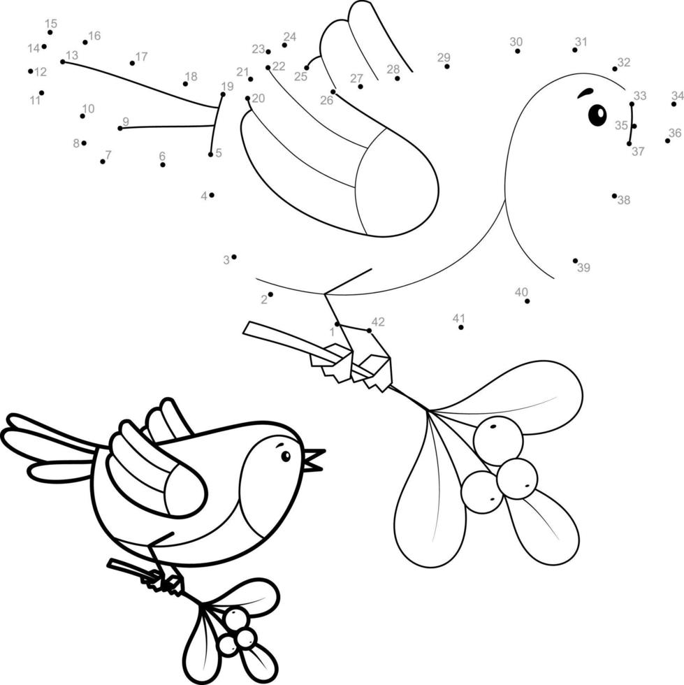 Dot to dot Christmas puzzle for children. Connect dots game. Bird vector