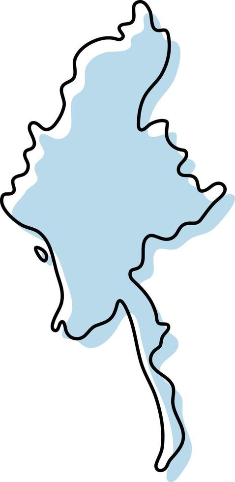 Stylized simple outline map of Myanmar icon. Blue sketch map of Myanmar vector illustration