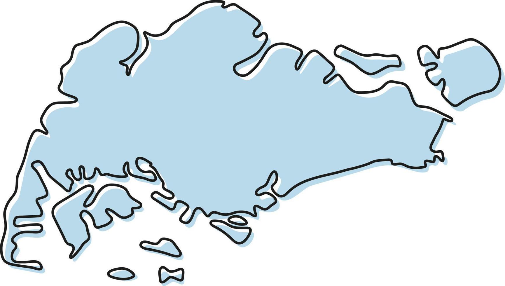 Stylized simple outline map of Singapore icon. Blue sketch map of Singapore vector illustration