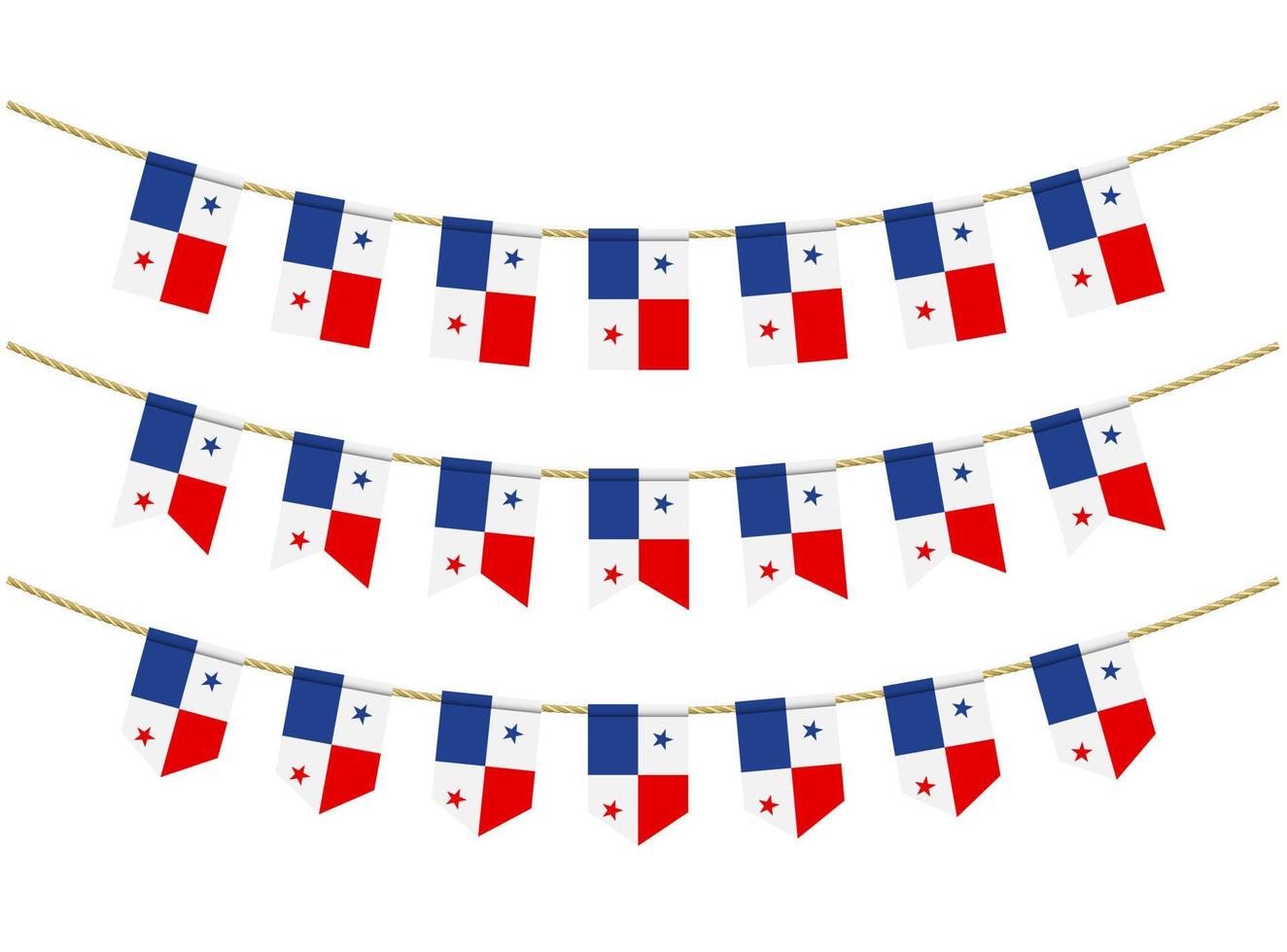 Panama flag on the ropes on white background. Set of Patriotic bunting flags. Bunting decoration of Panama flag vector