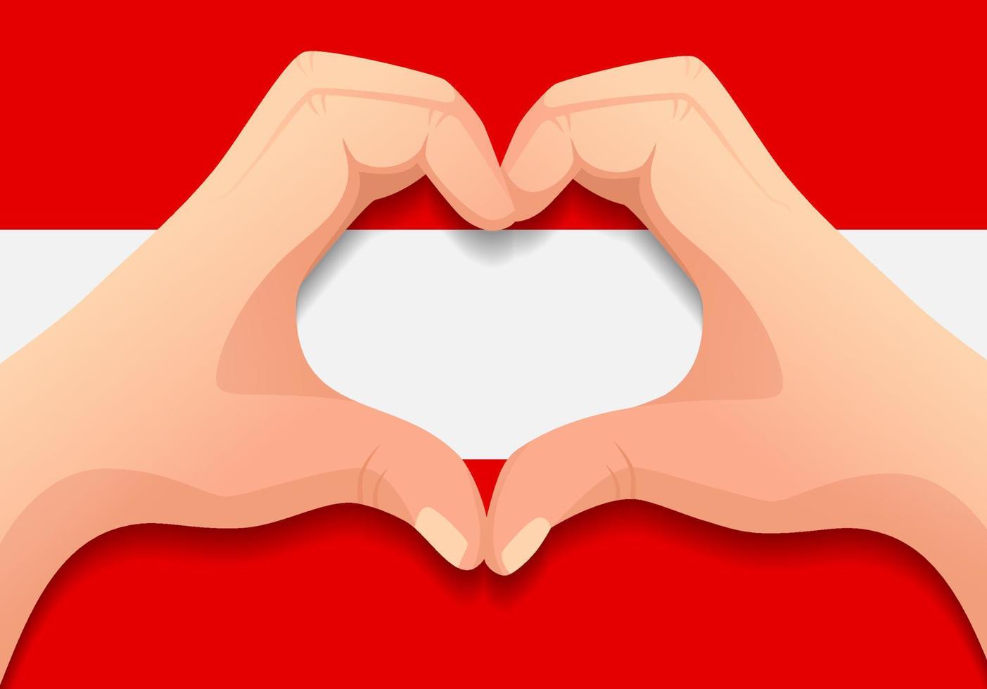 bandera de austria y forma de corazón de mano vector