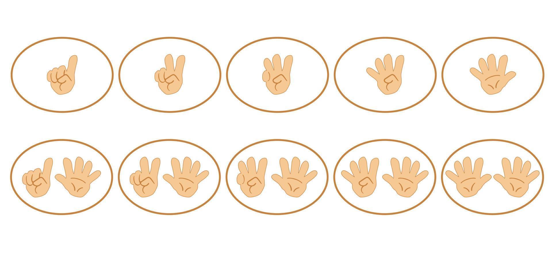 Fingers counting icon set for education. Hands with fingers. vector