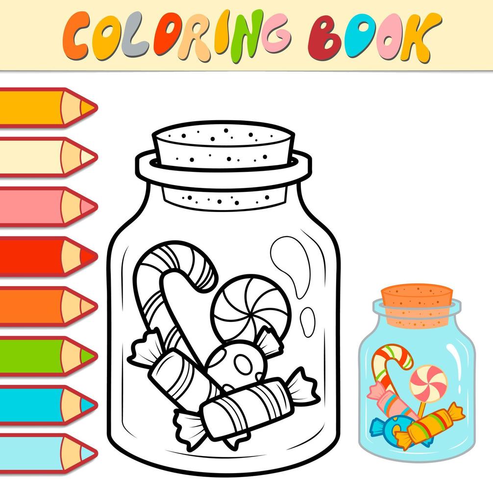 Coloring book or Coloring page for kids. Christmas candy black and white vector