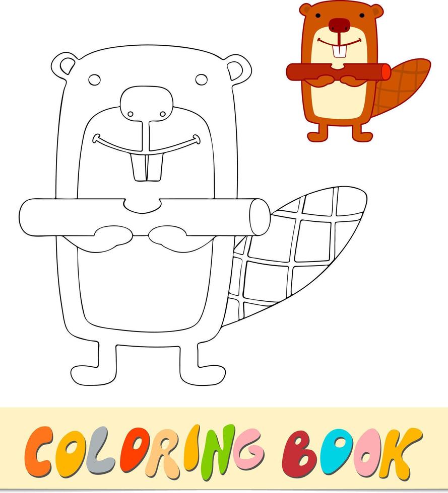 Coloring book or page for kids. Beaver black and white vector illustration