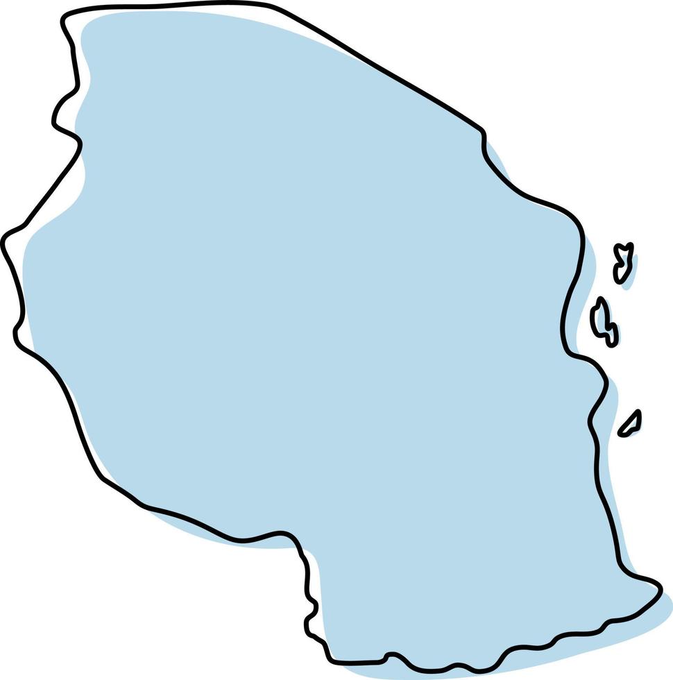 Stylized simple outline map of Tanzania icon. Blue sketch map of Tanzania vector illustration