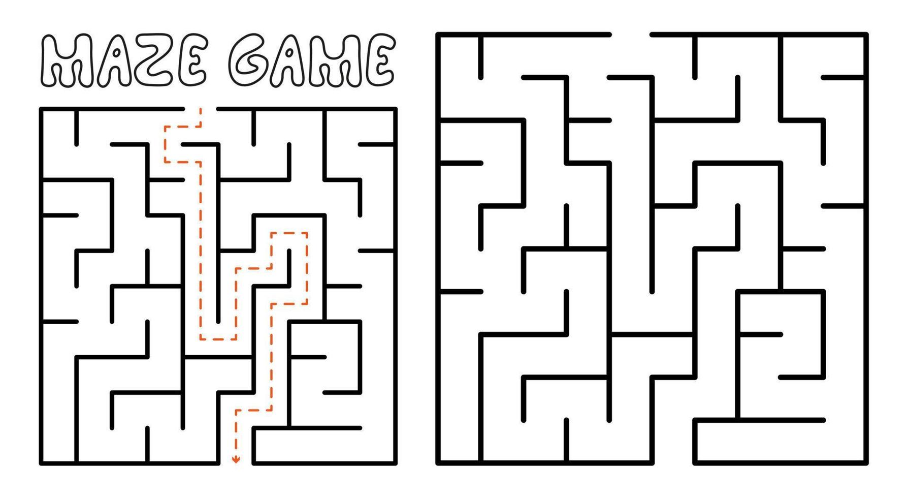 Maze game for kids. Maze puzzle with solution vector