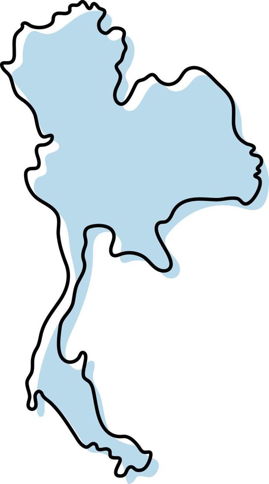 Stylized simple outline map of Thailand icon. Blue sketch map of Thailand vector illustration