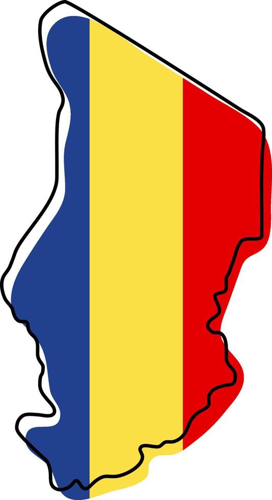 Stylized outline map of Chad with national flag icon. Flag color map of Chad vector illustration.